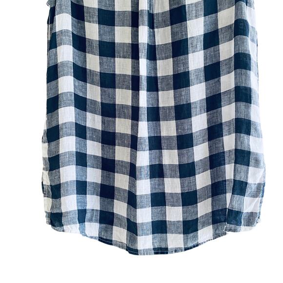 Navy Blue Gingham Checked Linen Button Down Shirt M Sleeveless Isaac Mizrahi - Picture 10 of 11